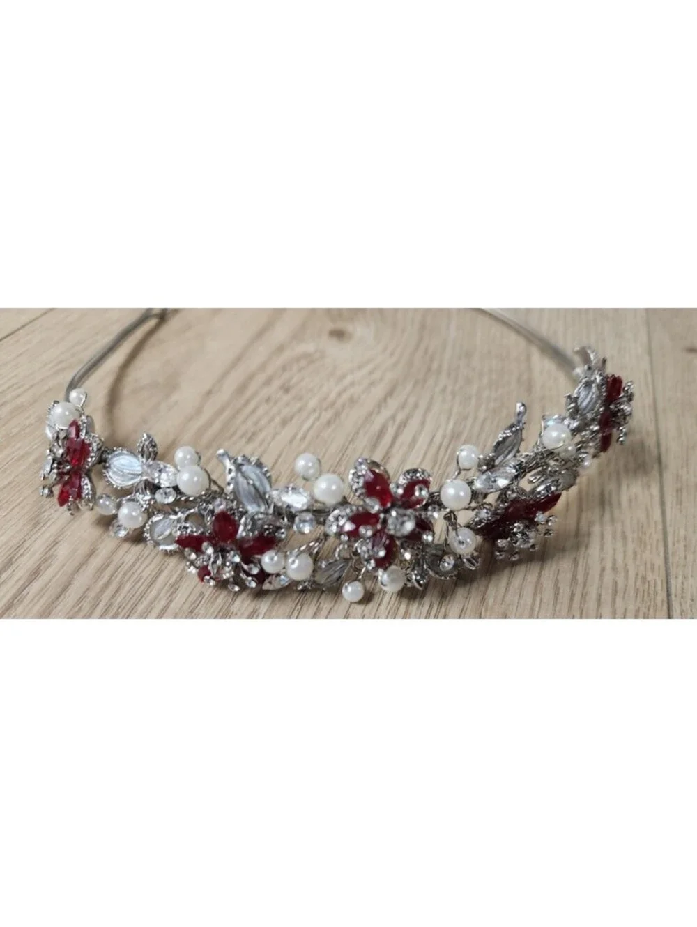 VTG Davids Bridal Wedding Prom Crystal Tiara Rhodium Pearl Apple Stone Flowers